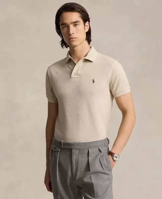 Men's Cotton Custom Slim Fit Mesh Polo Shirt - Expedition Dune Heather - 4