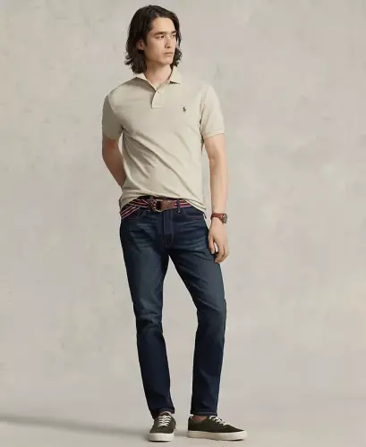 Men's Cotton Custom Slim Fit Mesh Polo Shirt - Expedition Dune Heather - 5