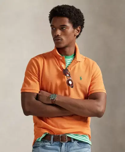 Men's Cotton Custom Slim Fit Mesh Polo Shirt - Kona Orange 
