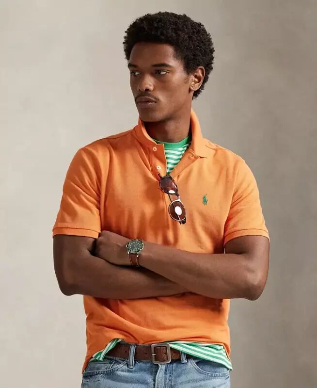 Men's Cotton Custom Slim Fit Mesh Polo Shirt - Kona Orange - 1