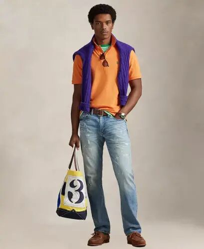 Men's Cotton Custom Slim Fit Mesh Polo Shirt - Kona Orange - 4