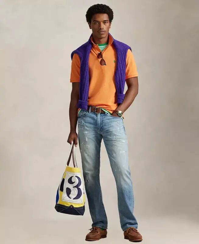 Men's Cotton Custom Slim Fit Mesh Polo Shirt - Kona Orange - 4