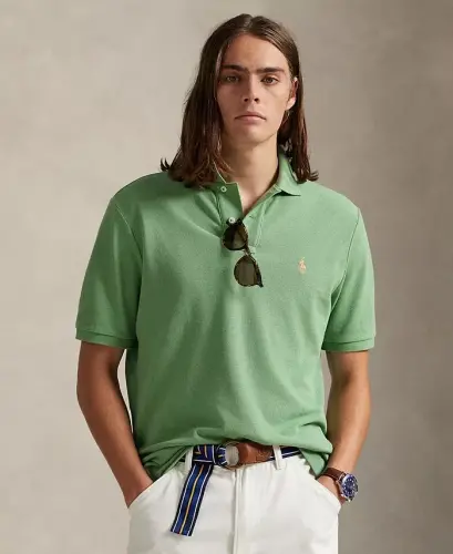 Men's Cotton Custom Slim Fit Mesh Polo Shirt - Outback Green - 1