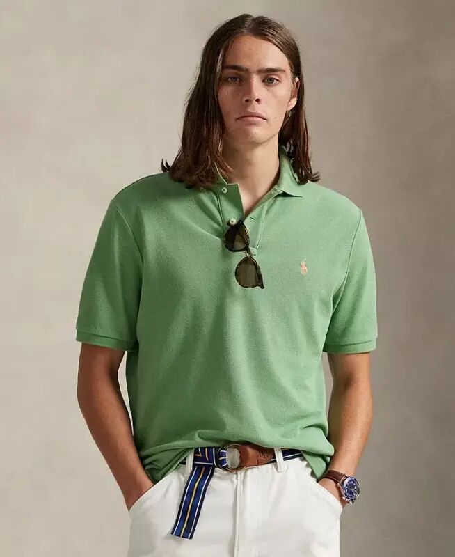 Men's Cotton Custom Slim Fit Mesh Polo Shirt - Outback Green - POLO RALPH LAUREN