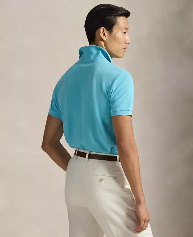 Men's Cotton Custom Slim Fit Mesh Polo Shirt - Perfect Turquoise - 2