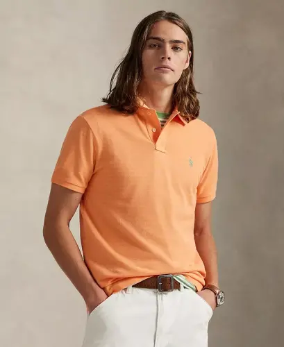 Men's Cotton Custom Slim Fit Mesh Polo Shirt - Pompano Orange 