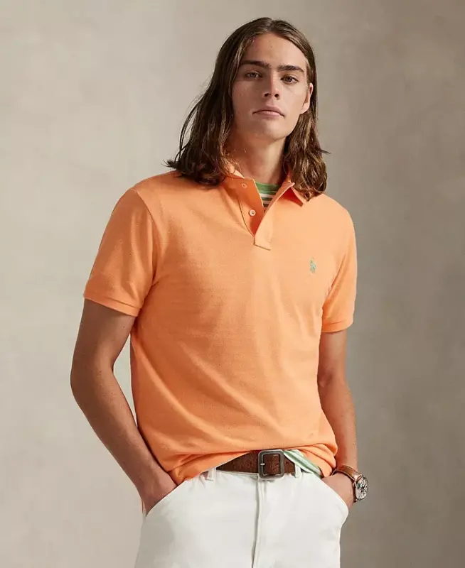 Men's Cotton Custom Slim Fit Mesh Polo Shirt - Pompano Orange - 1