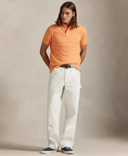 Men's Cotton Custom Slim Fit Mesh Polo Shirt - Pompano Orange - 4