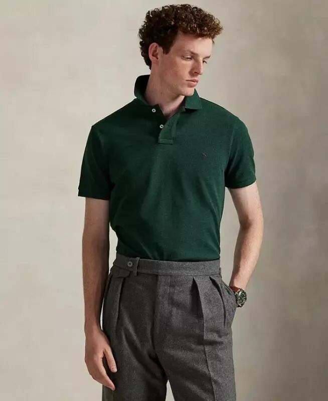 Men's Cotton Custom Slim Fit Mesh Polo Shirt - Scotch Pine Heather - Polo Ralph Lauren