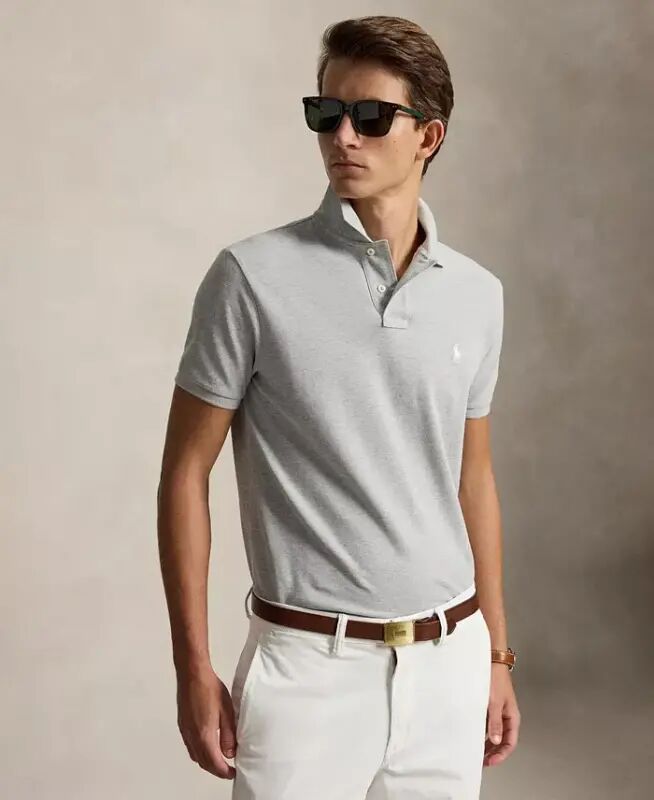 Men's Cotton Custom Slim Fit Mesh Polo Shirt - Spring Heather - Polo Ralph Lauren