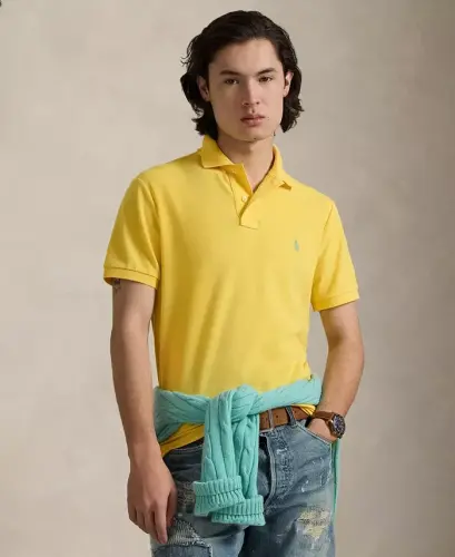 Men's Cotton Custom Slim Fit Mesh Polo Shirt - Sunfish Yellow 