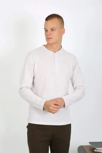 Men's Cotton Long Sleeve Pajama Set 6860 Ecru - 10