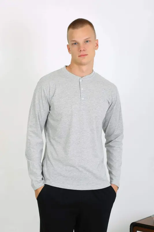 Mens Cotton Long Sleeve Pajama Set 6860 GREY - 15