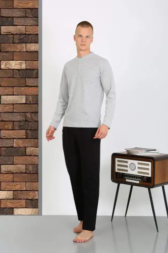 Mens Cotton Long Sleeve Pajama Set 6860 GREY - 3