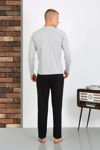 Mens Cotton Long Sleeve Pajama Set 6860 GREY - 8