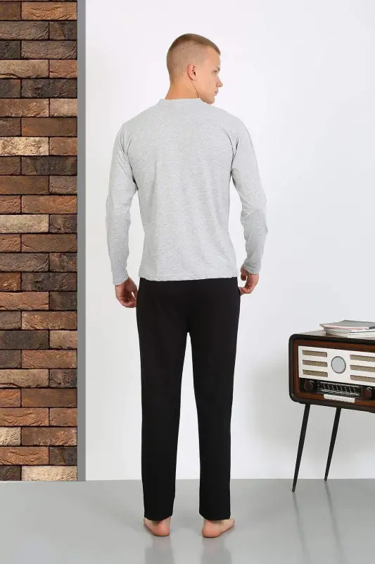 Mens Cotton Long Sleeve Pajama Set 6860 GREY - 8