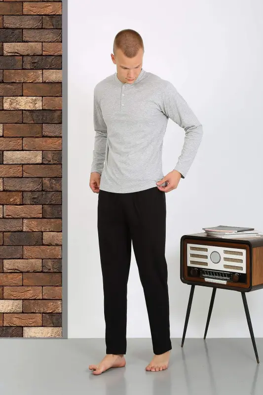 Mens Cotton Long Sleeve Pajama Set 6860 GREY - 10