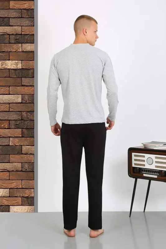 Mens Cotton Long Sleeve Pajama Set 6860 GREY - 14