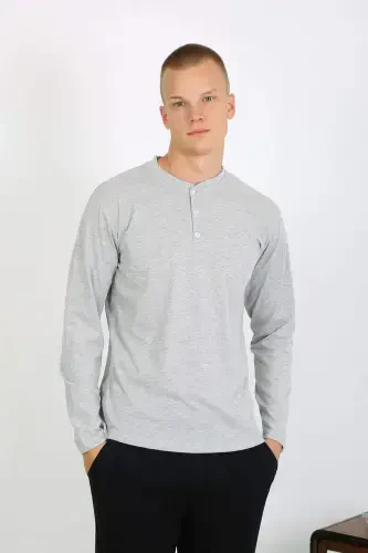 Mens Cotton Long Sleeve Pajama Set 6860 GREY - 7