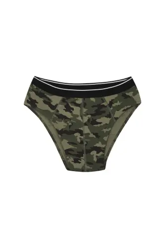 Men's Cotton Patterned Lycra Brief Khaki 40131 - BÜYÜKBEDENIZ (1)