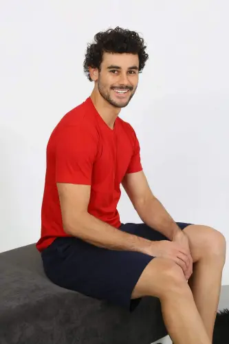 Men's Cotton Red 3-Piece Pyjama Set 6848 - 12
