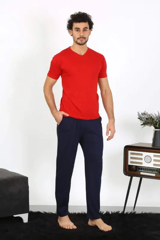 Men's Cotton Red 3-Piece Pyjama Set 6848 - 1
