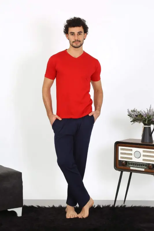 Men's Cotton Red 3-Piece Pyjama Set 6848 - 5