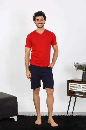 Men's Cotton Red 3-Piece Pyjama Set 6848 - 6