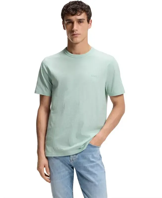 Men's Cotton Slub Logo Detail T-Shirt - Aqua - HUGO BOSS