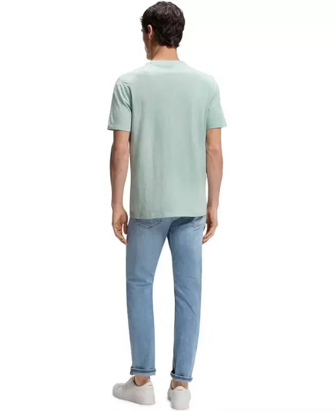 Men's Cotton Slub Logo Detail T-Shirt - Aqua - 2