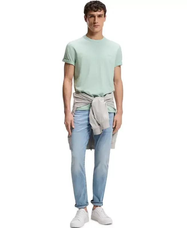 Men's Cotton Slub Logo Detail T-Shirt - Aqua - 4