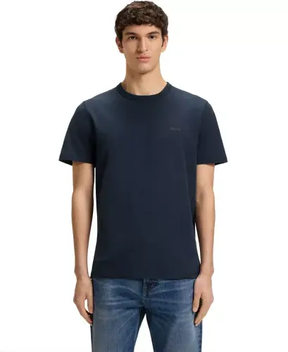Men's Cotton Slub Logo Detail T-Shirt - Dark Blue - 2