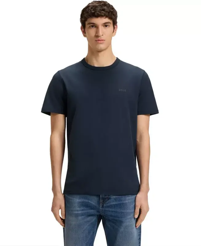 Men's Cotton Slub Logo Detail T-Shirt - Dark Blue - 2