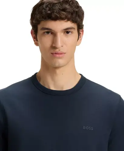 Men's Cotton Slub Logo Detail T-Shirt - Dark Blue - 3