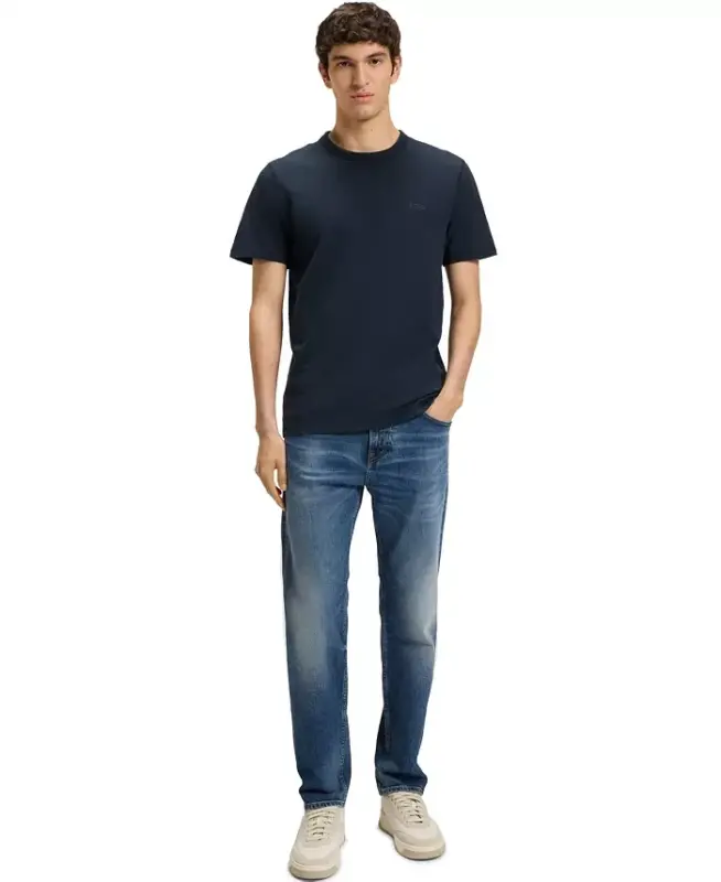 Men's Cotton Slub Logo Detail T-Shirt - Dark Blue - 4