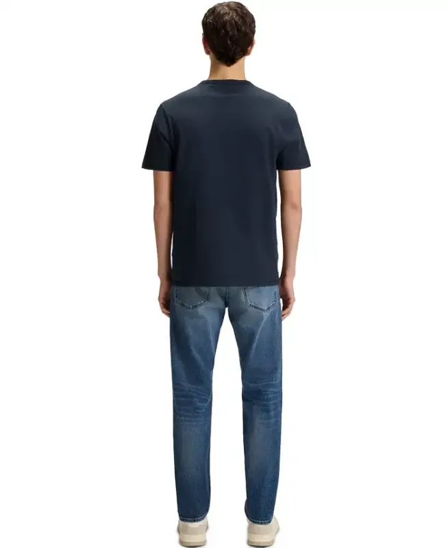 Men's Cotton Slub Logo Detail T-Shirt - Dark Blue - 5