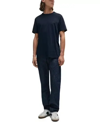 Men's Cotton Slub Logo Detail T-Shirt - Dark Blue - 3