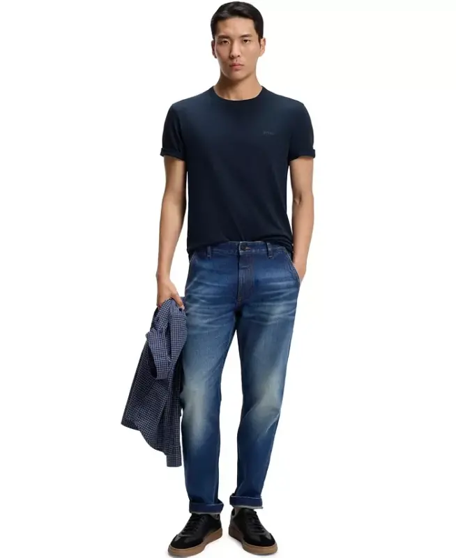 Men's Cotton Slub Logo Detail T-Shirt - Open Blue - 2