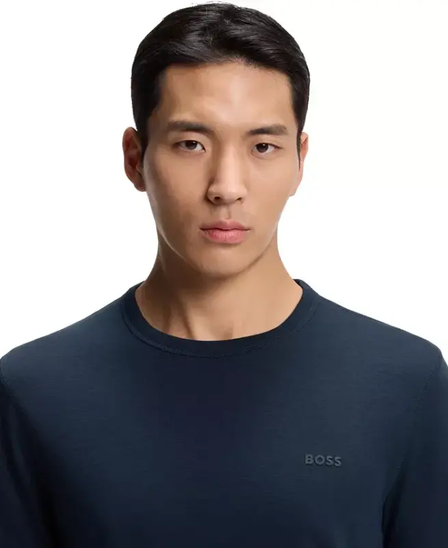 Men's Cotton Slub Logo Detail T-Shirt - Open Blue - 3