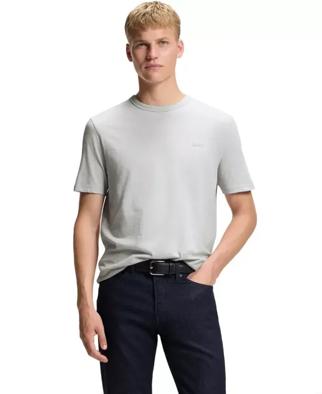Men's Cotton Slub Logo Detail T-Shirt - Open Gray - 1