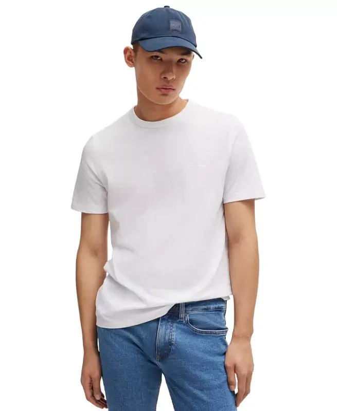 Men's Cotton Slub Logo Detail T-Shirt - White - HUGO BOSS