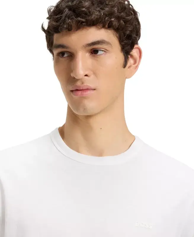 Men's Cotton Slub Logo Detail T-Shirt - White - 4