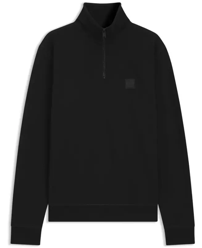 Men's Cotton Terry Logo Patch Zip-Neck Sweatshirt - Black - 3