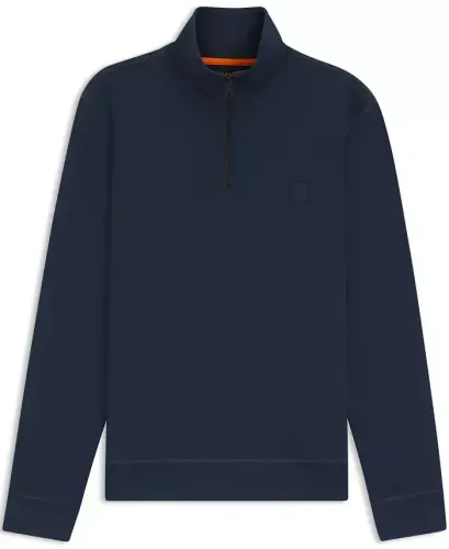 Men's Cotton Terry Logo Patch Zip-Neck Sweatshirt - Open Blue - 3