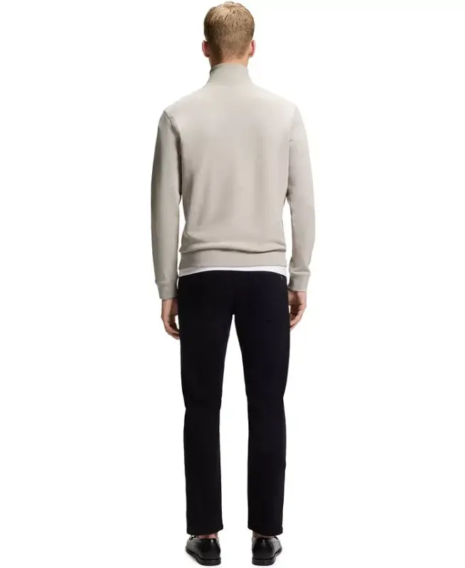 Men's Cotton Terry Logo Patch Zip-Neck Sweatshirt - Open Gray - 2