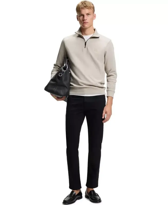 Men's Cotton Terry Logo Patch Zip-Neck Sweatshirt - Open Gray - 3