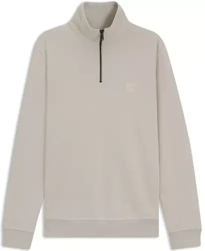 Men's Cotton Terry Logo Patch Zip-Neck Sweatshirt - Open Gray - 4