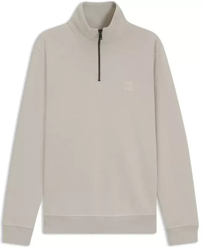 Men's Cotton Terry Logo Patch Zip-Neck Sweatshirt - Open Gray - 4