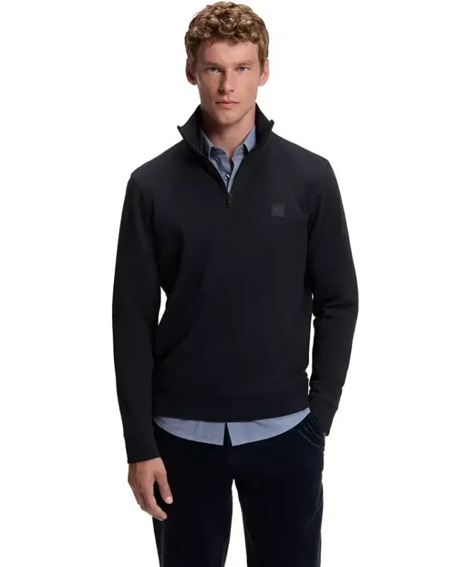 Men's Cotton-Terry Zip-Collar Regular-Fit Sweatshirt - Dark Blue - 1