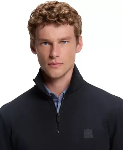Men's Cotton-Terry Zip-Collar Regular-Fit Sweatshirt - Dark Blue - 5